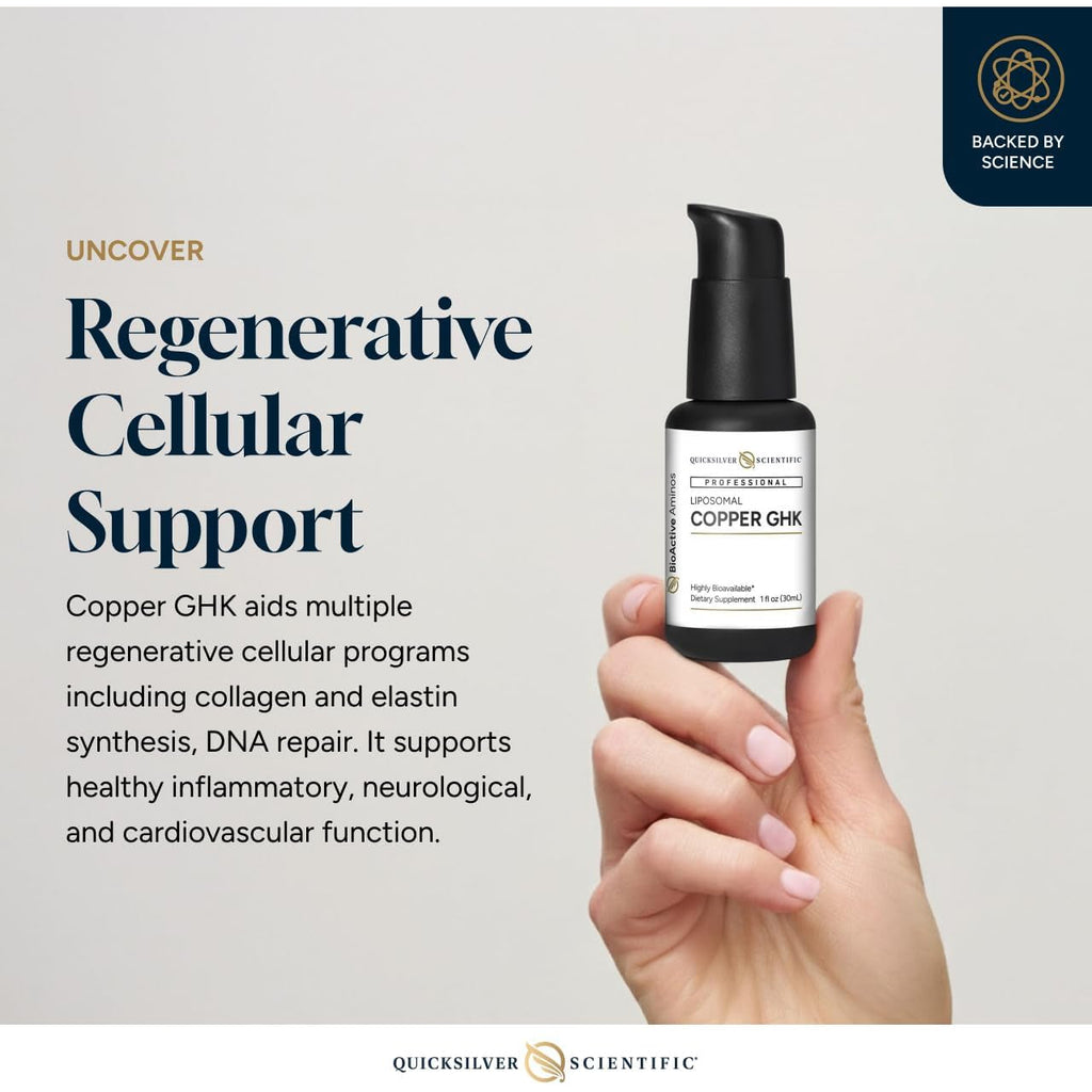 Quicksilver Scientific Oral Liposomal Copper GHK - Oral Liposomal Supplement for Collagen Support - Vegan, Gluten-Free, Sugar-Free & Non-Gmo - 1 Fl Oz (30 Servings)
