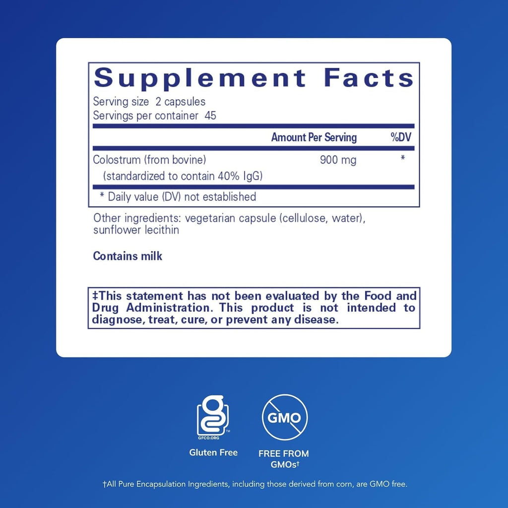 Pure Encapsulations Colostrum | 40% Igg Highly Concentrated Immune Support | 90 Capsules