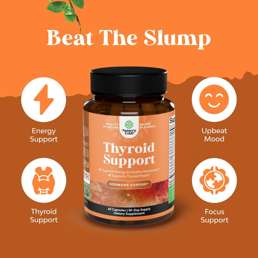 Natures Craft Herbal Thyroid Support Complex - Potent Kelp Iodine Supplement with L Tyrosine, Bladderwrack, Selenium & Ashwagandha for Hormone Balance - Mood & Energy Dietary Pills - 60 Count