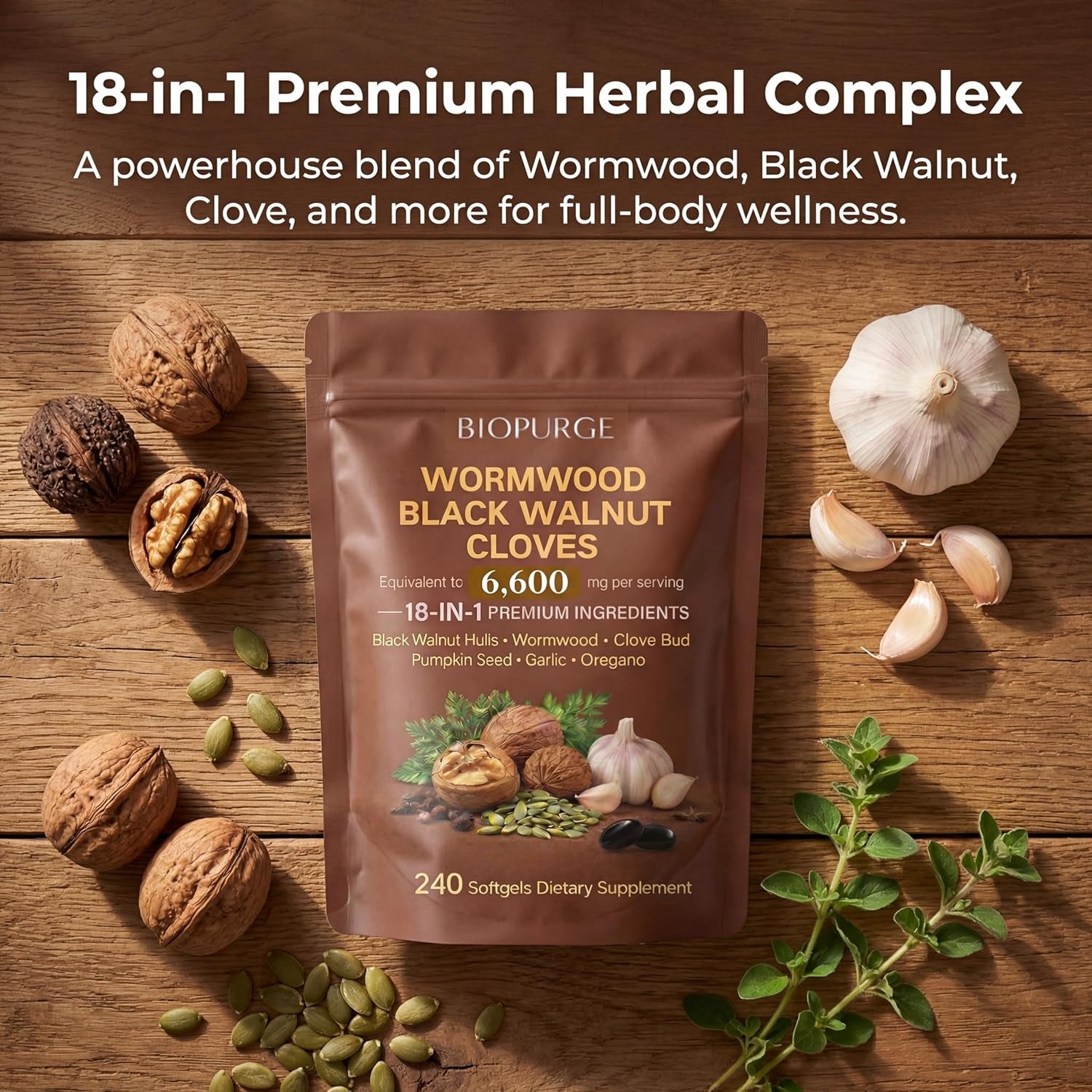 BIOPURGE Wormwood Black Walnut Softgels – 18-In-1 Premium Herbal Complex, with Clove, Garlic, Turmeric, Pumpkin Seed, Oregano, Berberine, Digestive & Gut Balance Support