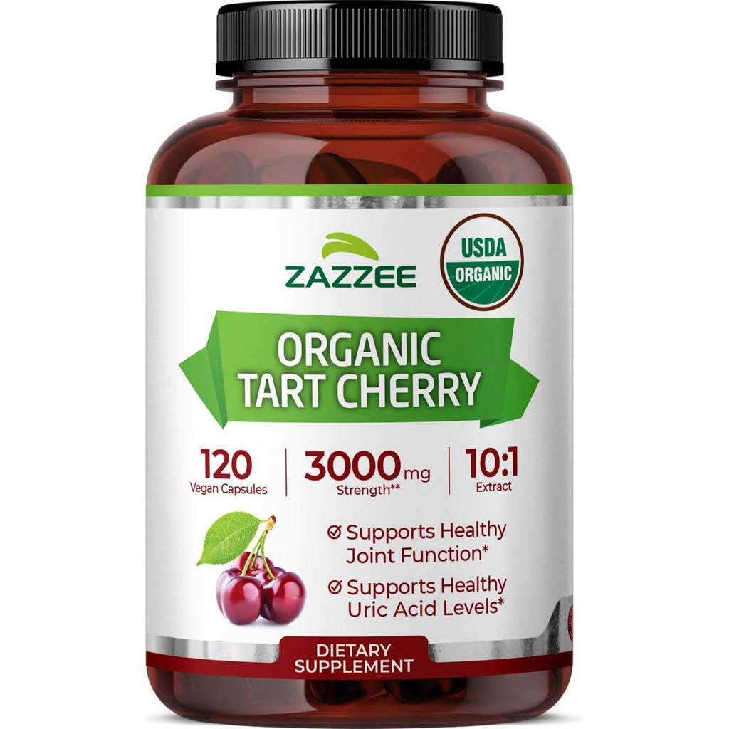 Zazzee USDA Organic Tart Cherry 10:1 Extract, 120 Vegan Capsules, 4 Month Supply, Montmorency Cherry, Daily Wellness Antioxidant Support, Organic Herbal Supplement, All-Natural, Non-Gmo, Made in USA