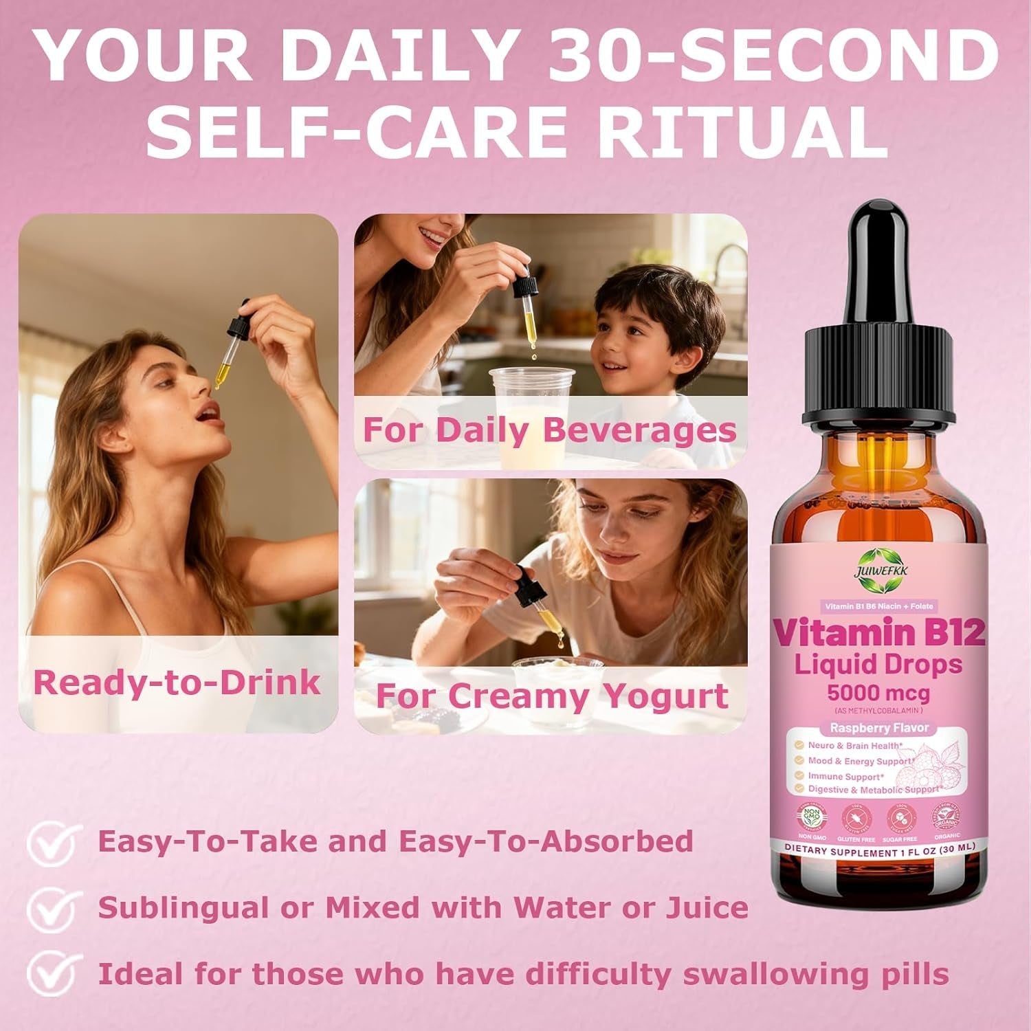 Liquid Vitamin B12 Drops 5000 Mcg - Extra Strength B12 Methylcobalamin with B1 B6 B3 Folate Niacin - Fast Absorption Sublingual B-12 Drops for Energy Metabolism & Brain Function, Vegan B Complex