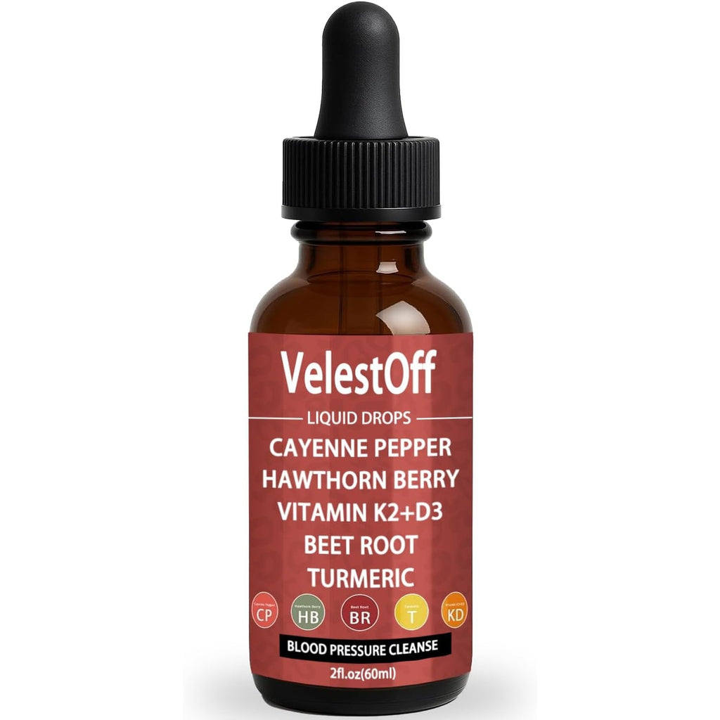 Velestoff Cayenne Pepper & Cayenne Pepper Drops Liquid Supplement with Hawthorn, Beet Root, Turmeric, Vitamin K2 D3