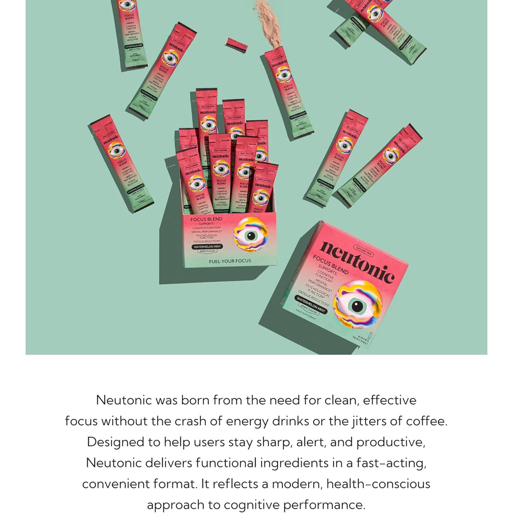 Neutonic Nootropic Focus Blend Powder | Watermelon Mint 16 Sticks | Caffeine Free, Zero Sugar | Support Memory, Mental Clarity, Cognitive Function | Boost Focus, Energy, Brain Health