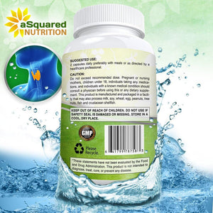 Asquared Nutrition Premium Thyroid Support Supplement with Iodine (180 Capsules) - Best Herbal & Vitamin Complex Pills W/ B12, Ashwagandha, Bladderwrack & Kelp - Helper for Healthy Hormone & Energy