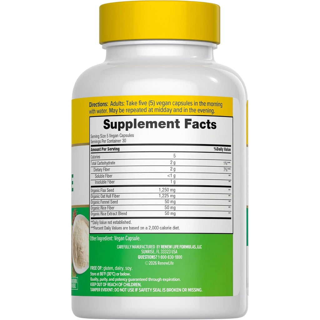 Renew Life Adult Daily Digestive Prebiotic Fiber, 150 Vegetarian Capsules (Package May Vary)