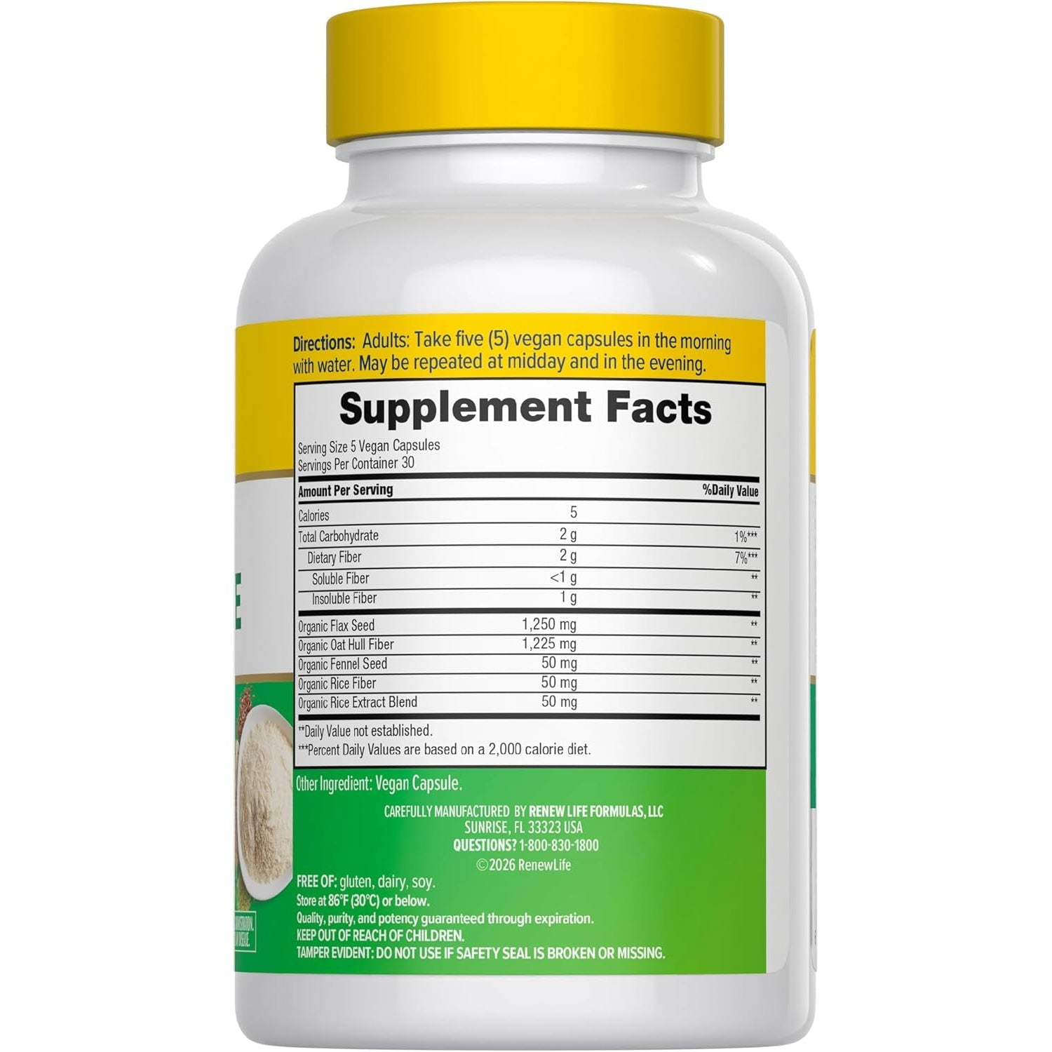 Renew Life Adult Daily Digestive Prebiotic Fiber, 150 Vegetarian Capsules (Package May Vary)