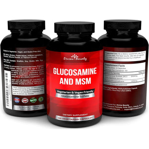 Divine Bounty Glucosamine Sulfate Supplement (2000Mg per Serving) with MSM - 240 Small Vegetarian Capsules - No Shellfish or Harmful Additives