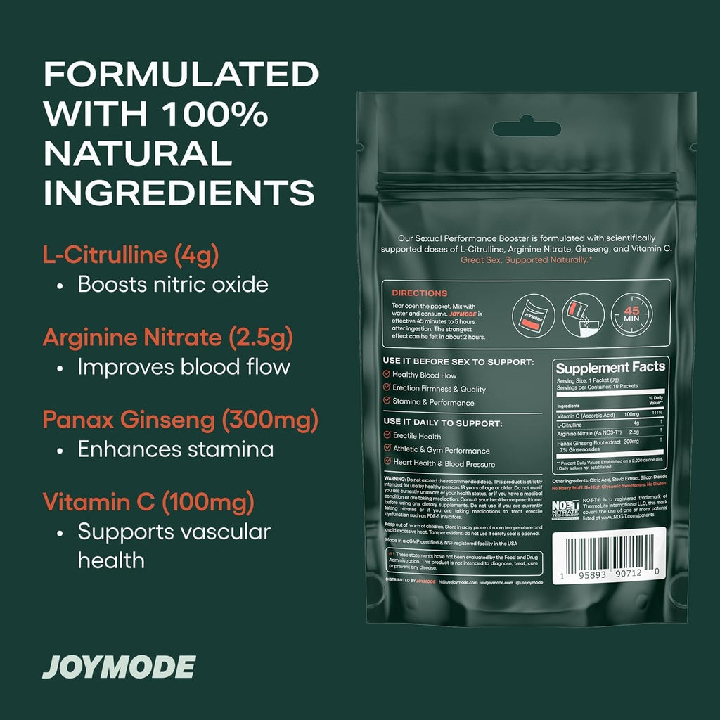 JOYMODE Sexual Performance Booster for Men – Fast-Acting Erection & Libido Support with L-Arginine, L-Citrulline & Ginseng – Premium On-Demand Male Enhancing Supplement Powder