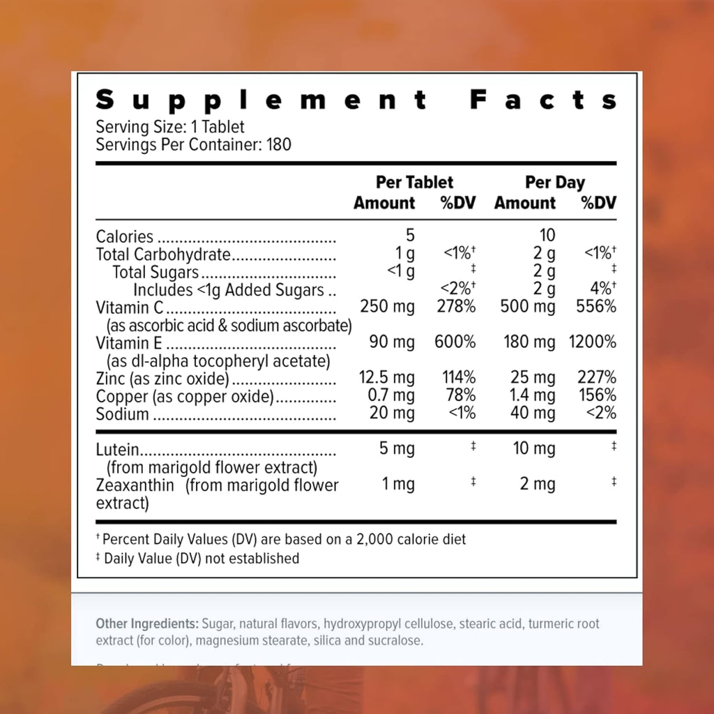 Focus Select AREDS2 Based Chewable Eye Vitamin-Mineral Supplement for Eyes (180 Ct. 90 Day Supply) Citrus Flavored Eye Chewable - Low Zinc Formula