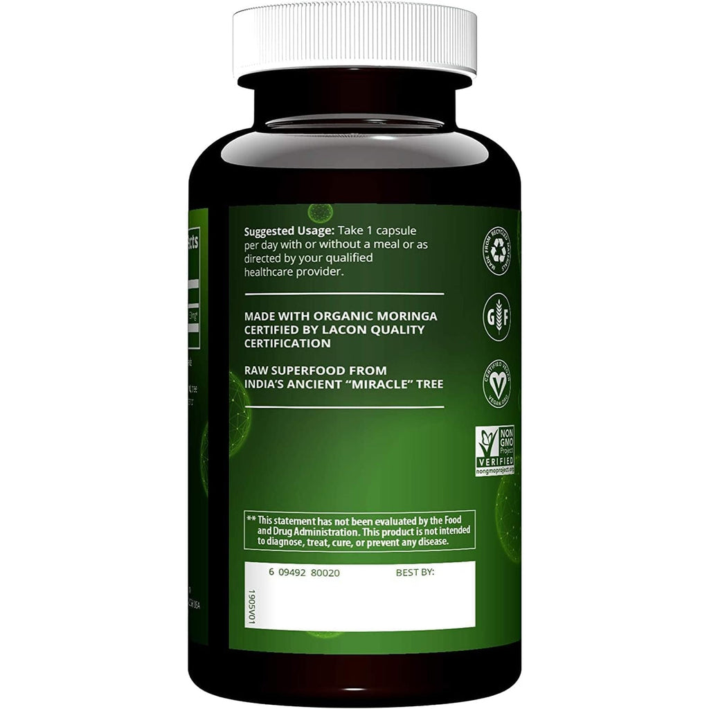 MRM Nutrition Moringa Leaf Capsules - for Women & Men - Made with 600Mg Organic Moringa, Supplement to Support Nutrient Density and Digestive Health, Vegan, Gluten‑Free, & Non‑Gmo - 60 Servings