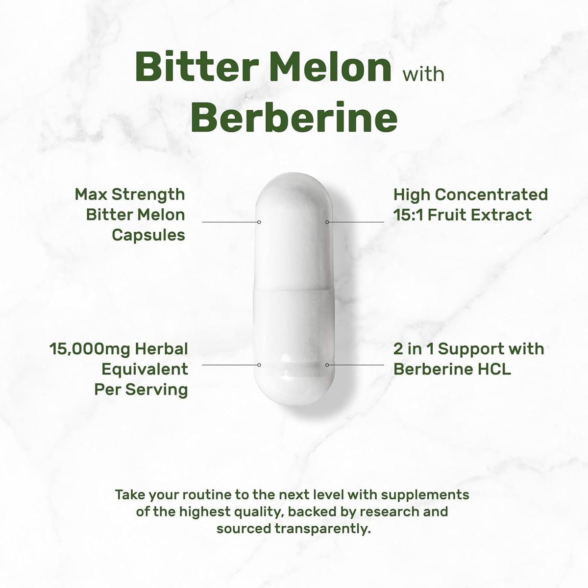 Bitter Melon with Berberine Supplement 15,000Mg per Serving, 300 Capsules | 15:1 Wild Bitter Melon Fruit Extract & Berberine HCL | Third Party Tested | Plant Based, Non-Gmo