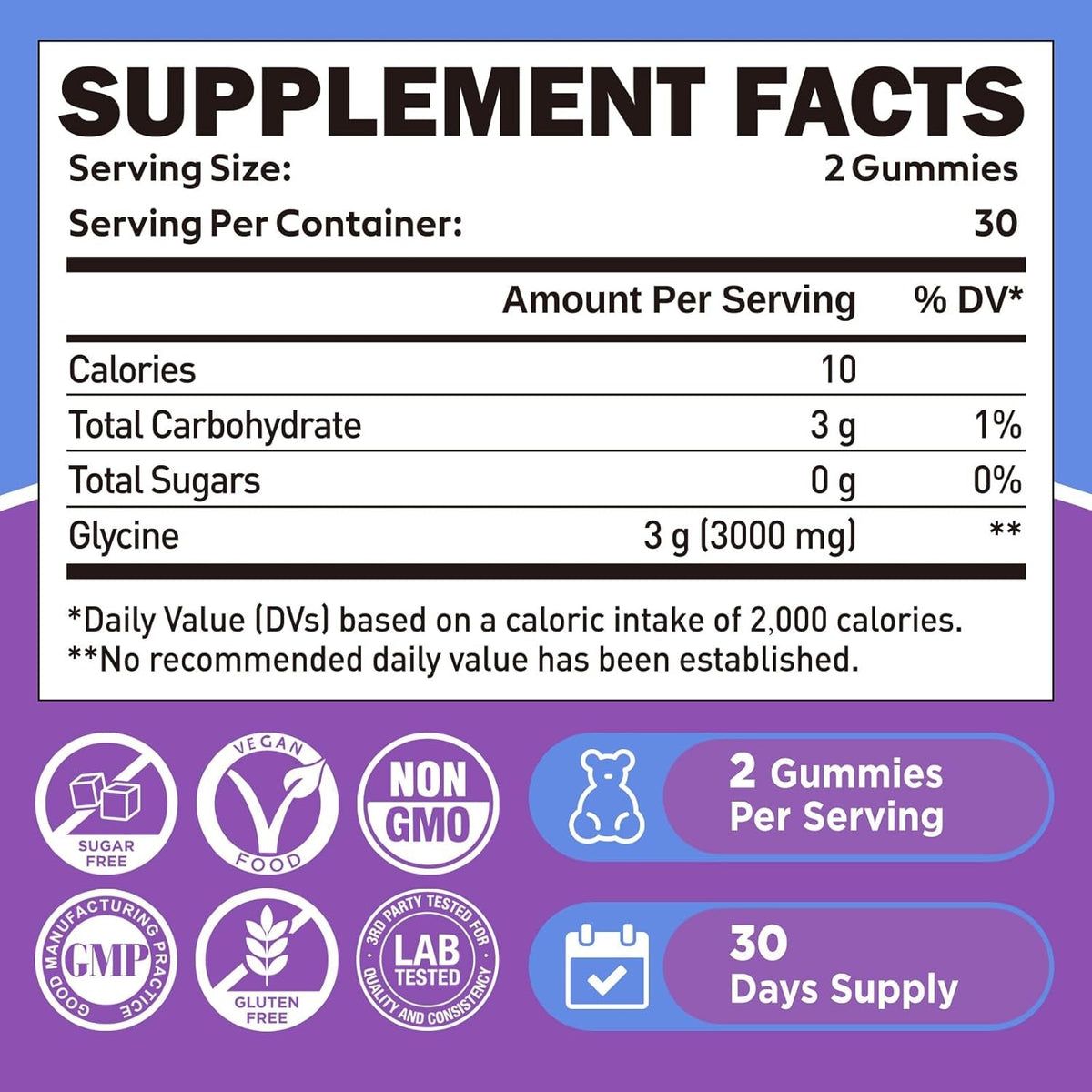 Duwhot Glycine Gummies, 3G(3000 Mg) Glycine Supplements for Sleep, Detox, Relax, Nerve Support, Blueberry Flavor, Sugar-Free, Vegan, Non-Gmo, Gluten-Free, 60 Ct.
