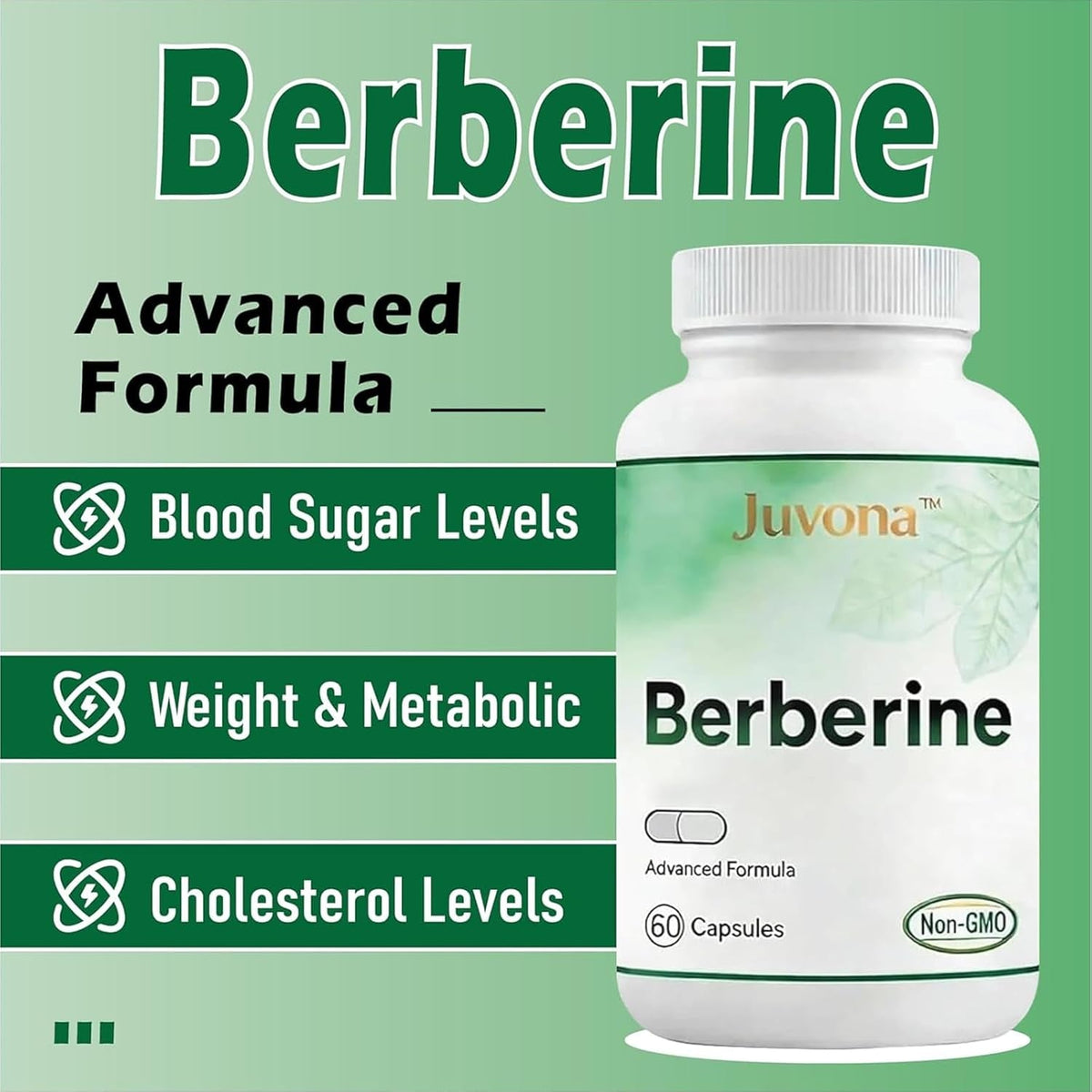 Juvona Berberine – Advanced Formula | Non-Gmo | 60 Capsules