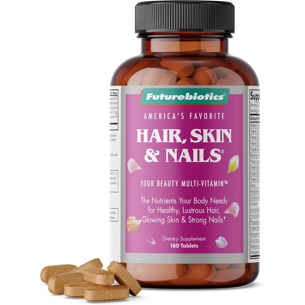Futurebiotics Hair, Skin & Nails Beauty Multivitamin with Biotin, Hair Vitamins and Skin Vitamins That Promote Healthy Hair and Nail, 180 Tablets