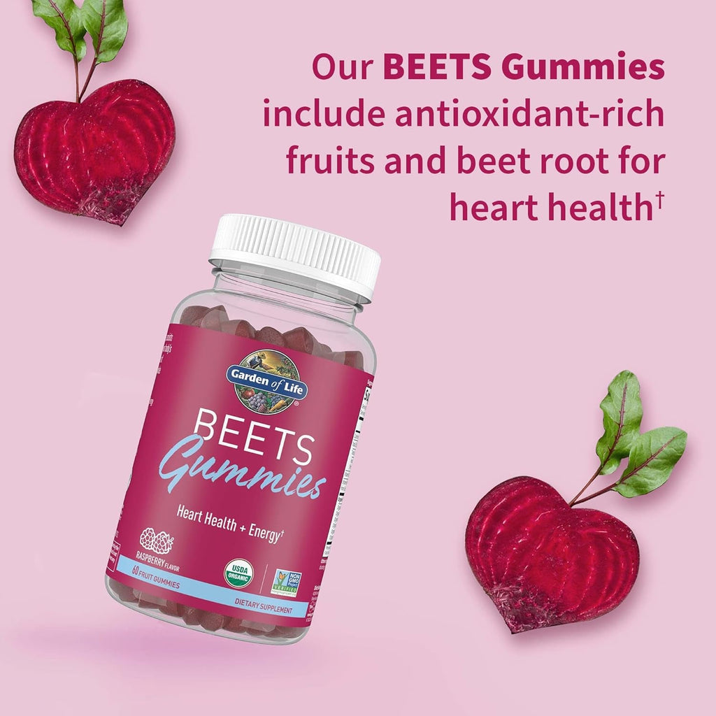 Garden of Life Organic Beet Root Gummies Made from Pectin with Antioxidants, Vitamin C, Vitamin D & B12 for Heart Health & Energy – BEETS Gummies – Vegan, Gluten Free, Non GMO, Raspberry, 30 Servings
