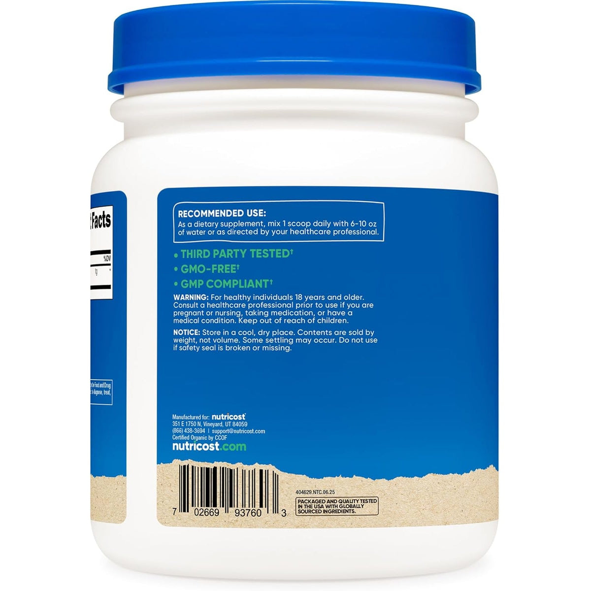 Nutricost Organic Wheatgrass Powder 1 LB - Non-Gmo Superfood