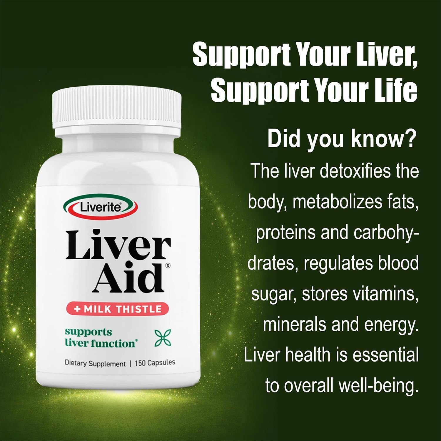 LIVERITE Liver Aid with Milk Thistle 150 Capsules, Supports Healthy Liver Function, Cleansing, Energy & Daily Wellness