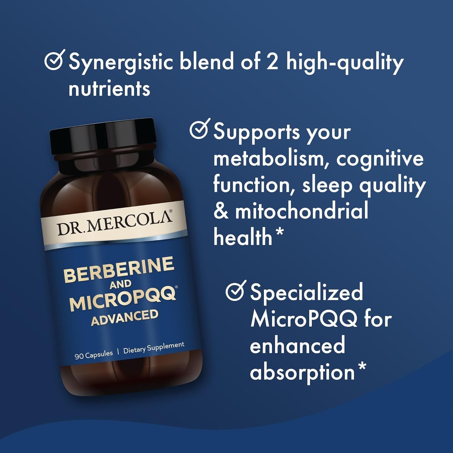 Dr. Mercola Berberine and Mircopqq Advanced - Offers Metabolic, Mitochondrial, Brain & Immune Support - Gmo-Free, Gluten-Free & Soy-Free - 90 Capsules (90 Servings)
