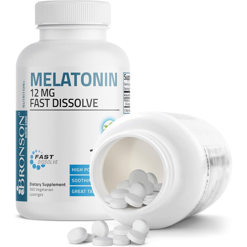 Bronson Melatonin 12Mg Fast Dissolve Nighttime Sleep Aid Support & Relaxation Support, 360 Peppermint Vegetarian Lozenges