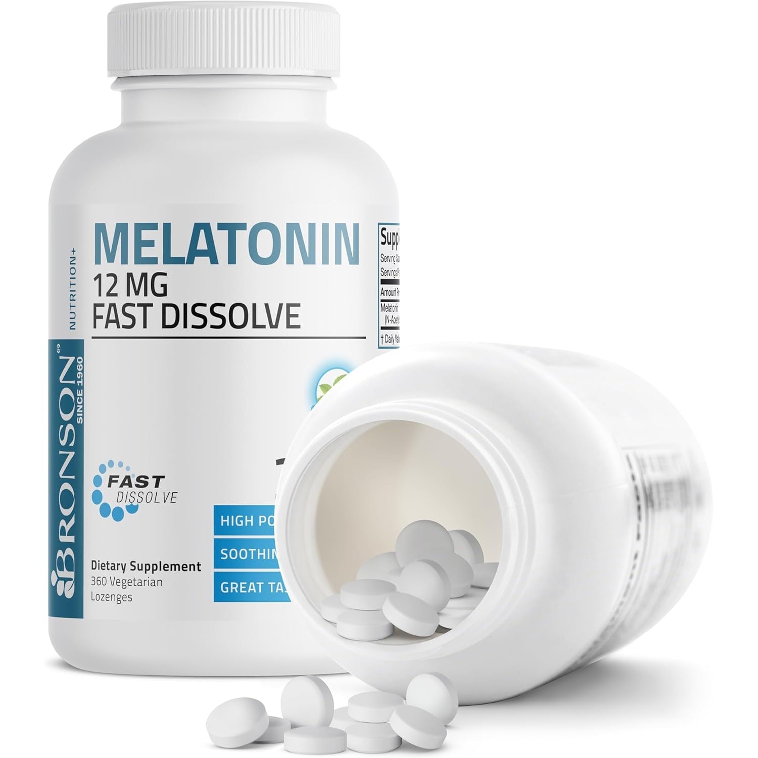 Bronson Melatonin 12Mg Fast Dissolve Nighttime Sleep Aid Support & Relaxation Support, 360 Peppermint Vegetarian Lozenges