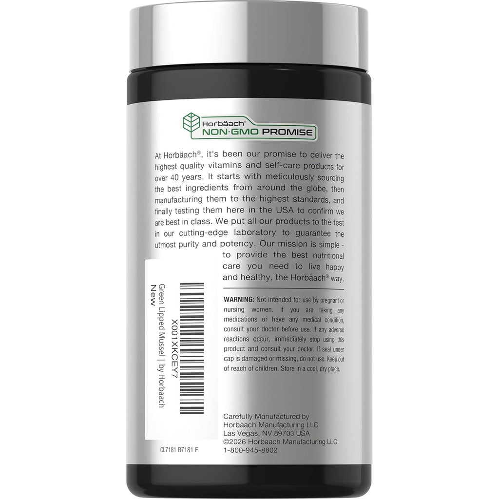 Horbäach Green Lipped Mussel |120 Capsules | from New Zealand | Premium Freeze Dried Mussel Powder | Non-Gmo and Gluten Free