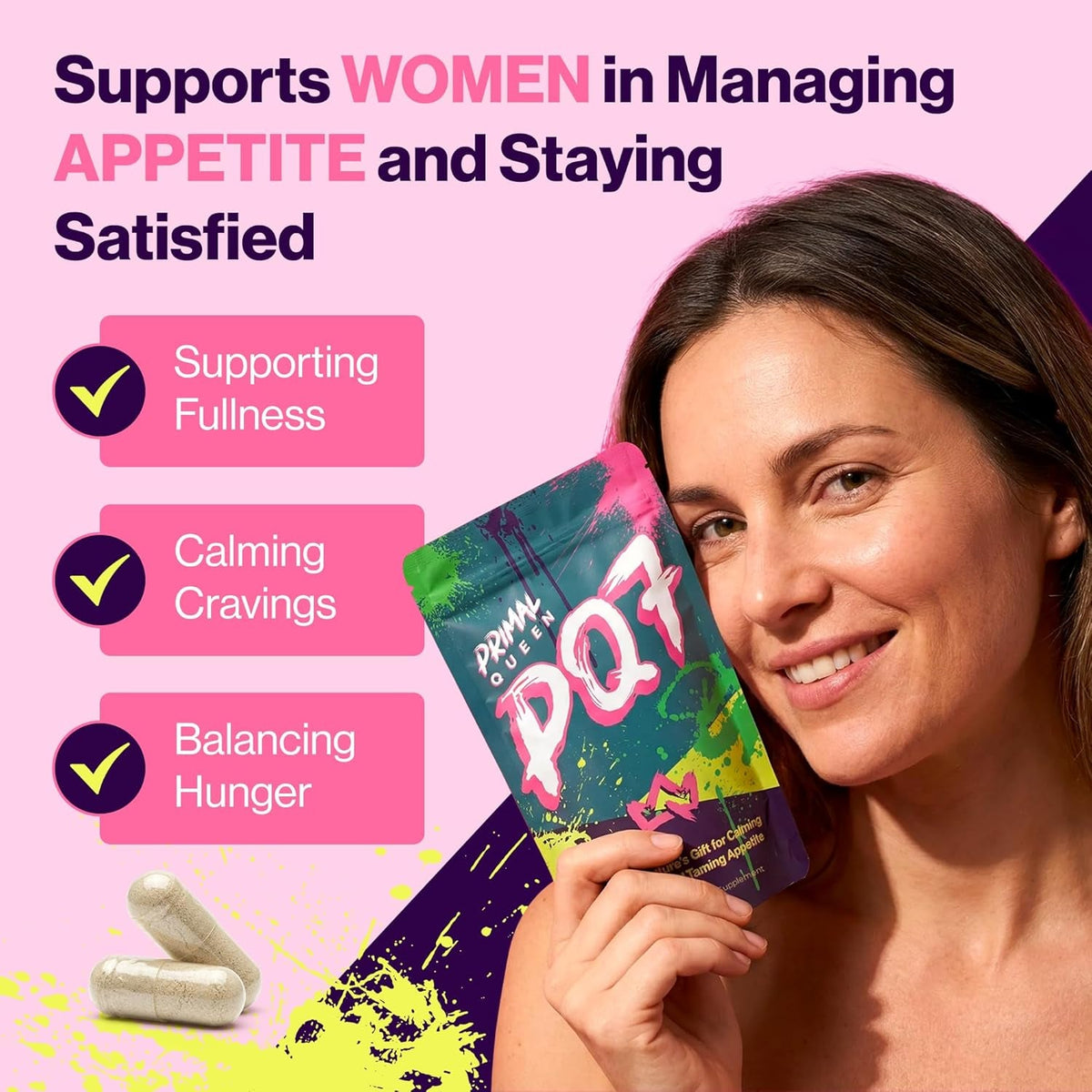 Primal Queen PQ7 Appetite Control Supplement for Women – Supports Cravings, Hunger & Fullness Signals – Stimulant-Free Formula with Clinically Studied Ingredients – 60 Capsules