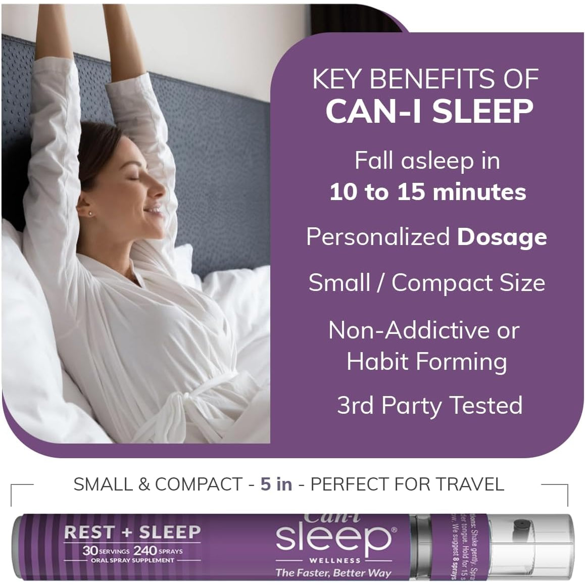 Can-I Sleep Spray for Adults – Fast-Acting Melatonin Spray with GABA & 5-HTP – Sleep Supplement to Fall Asleep Faster & Stay Asleep Longer – No Grogginess, Lack of Sleep Aid – 30 Servings 240 Sprays