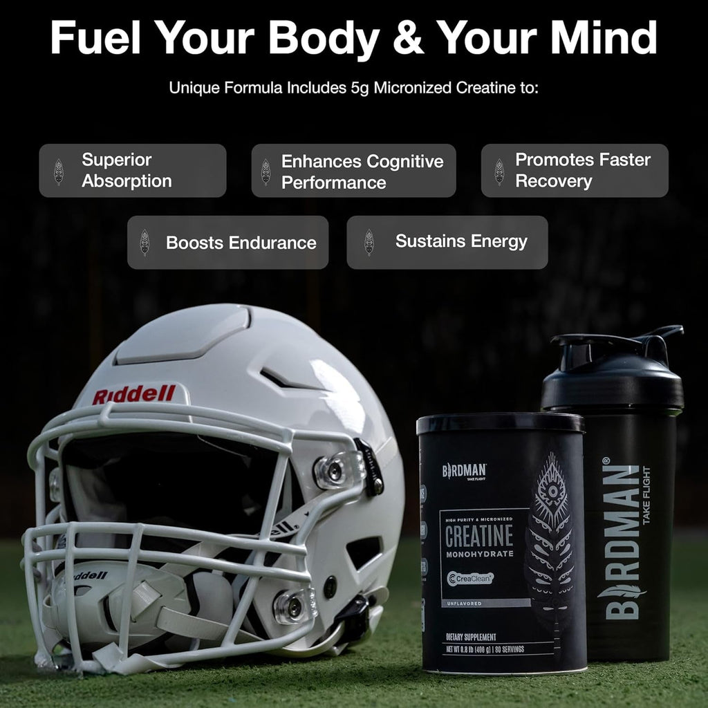 BIRDMAN Micronized Creatine Monohydrate Powder, Muscle Recovery, Caffeine Free, Creatine Pre Workout, Vegan, Post Workout, Gluten Free, Sugar Free | 80 Servings (5 Grams Each) | 0.8Lb