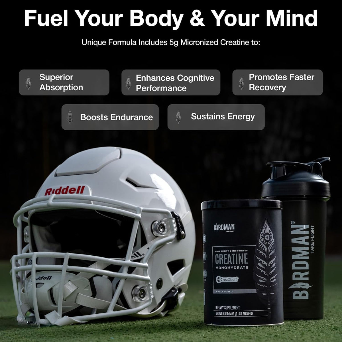 BIRDMAN Micronized Creatine Monohydrate Powder, Muscle Recovery, Caffeine Free, Creatine Pre Workout, Vegan, Post Workout, Gluten Free, Sugar Free | 80 Servings (5 Grams Each) | 0.8Lb