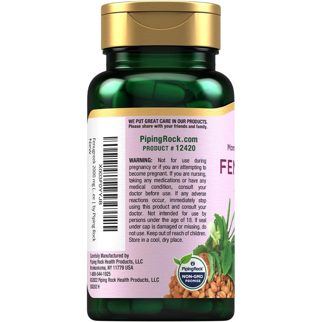 Piping Rock Fenugreek Capsules | 100 Pills | Concentrated Seed Extract | Herbal Supplement for Women | Non-Gmo, Gluten Free