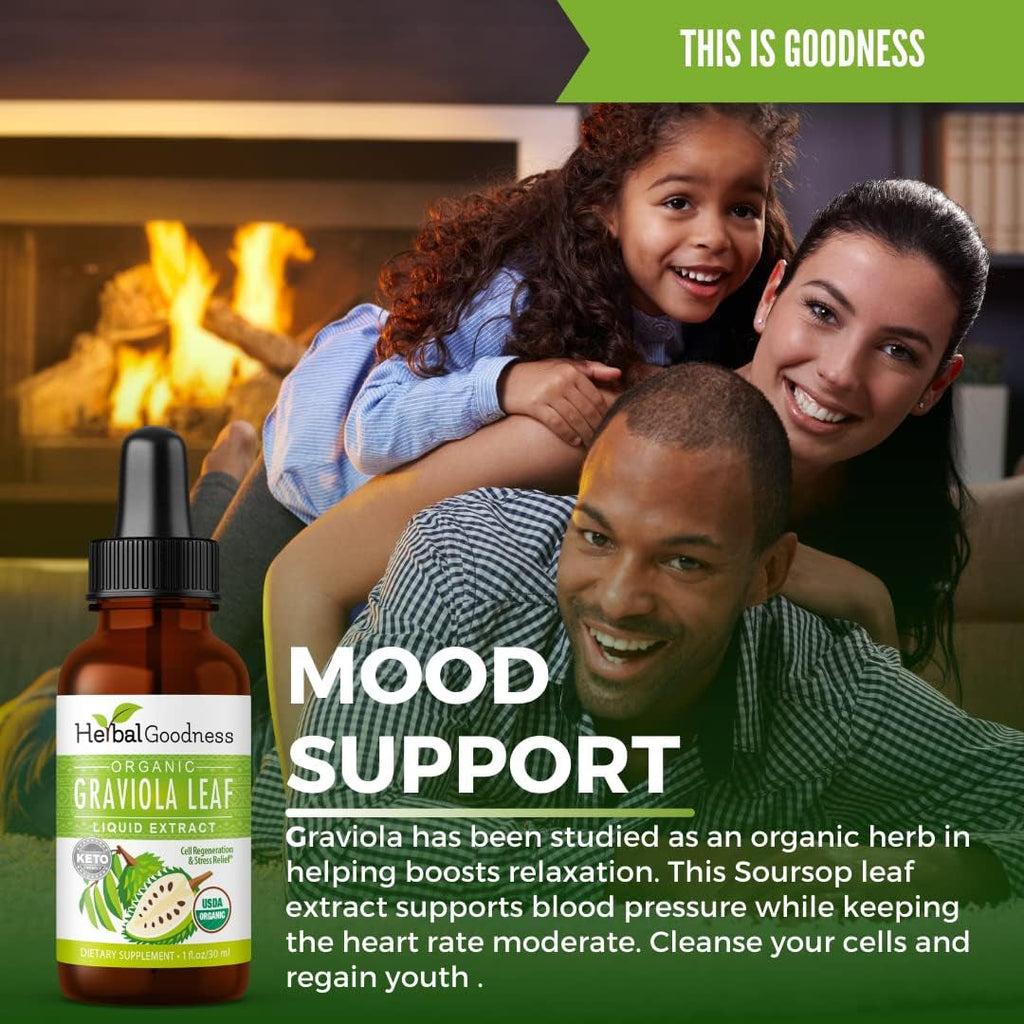 Herbal Goodness Organic Soursop Graviola Leaf Extract 1Oz – 15X Concentrated Guanabana Liquid Tincture | USDA Organic & Kosher Certified | Supports Cell and Immune Wellness | Soursop Bitters Liquid