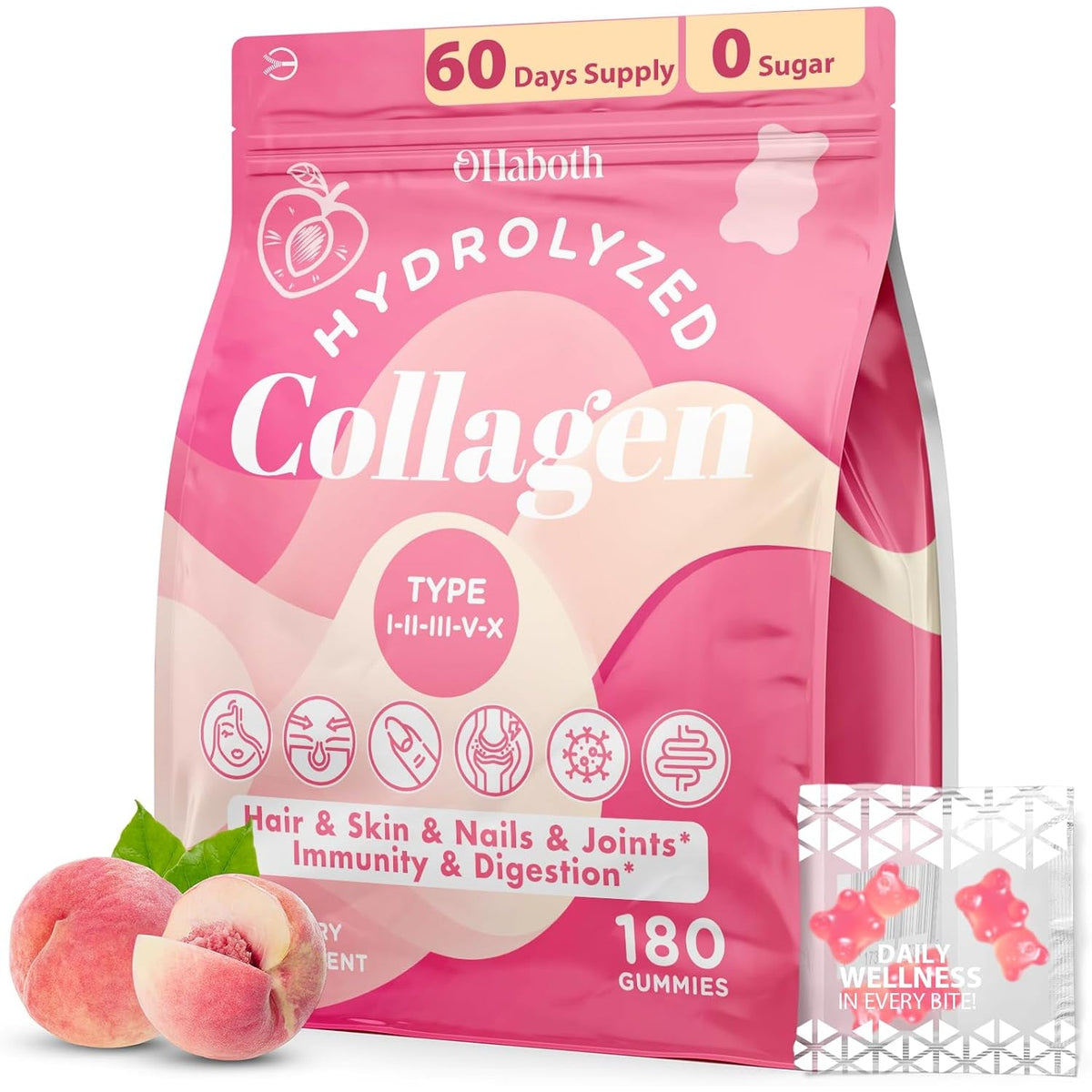 Collagen Gummies for Women, Hydrolyzed Collagen Peptides Type I, II, III, V, X, 0 Sugar - Collagen Gummies for Skin, Wrinkles, Hair, Nails, Digestive & Immune Health, 60 Days Supply