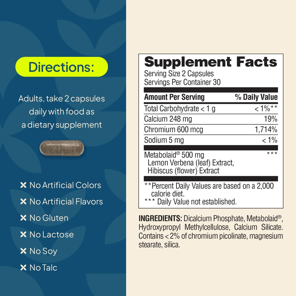 Nature'S Wonder Daily GLP-1 Support Supplement, Supports Healthy Weight Management & Appetite Control*, Includes Clinically Studied Metabolaid | 60 Capsules, 30 Day Supply