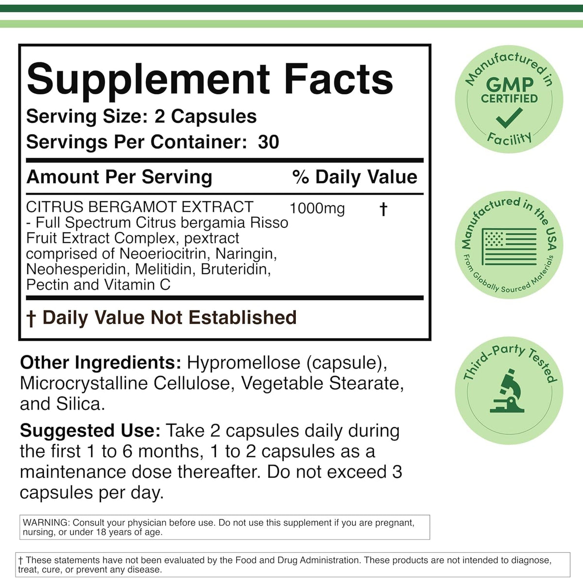 Citrus Bergamot Supplement - NSF Certified - Supports Healthy Cholesterol & Triglyceride Levels - 1000Mg, 60 Capsules (Bergamonte Standardization) by Double Wood