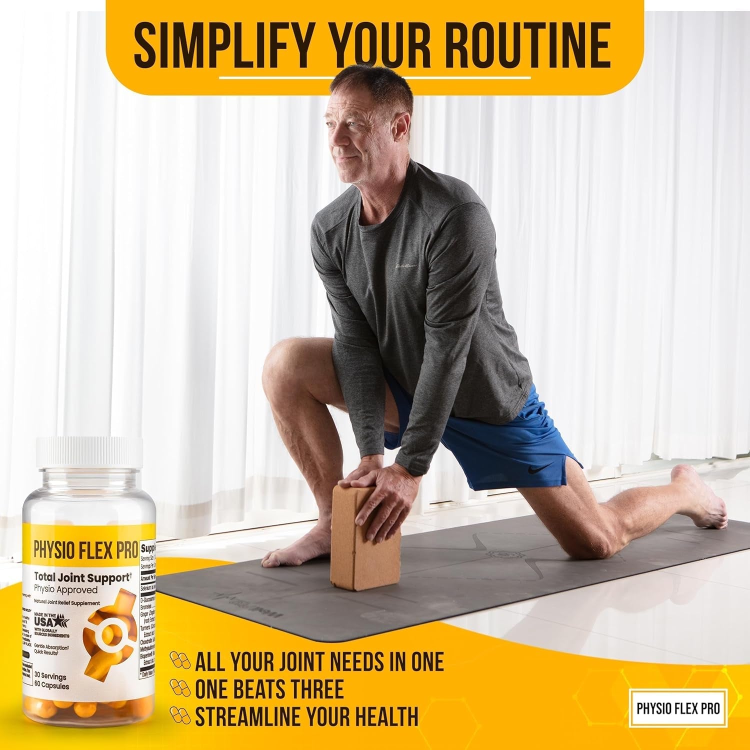 Total Joint Support Supplement - Joint Supplements for Men | Glucosamine, Chondroitin, Selenium & Bromelain | 60 Capsules, Joint Supplement Made in USA