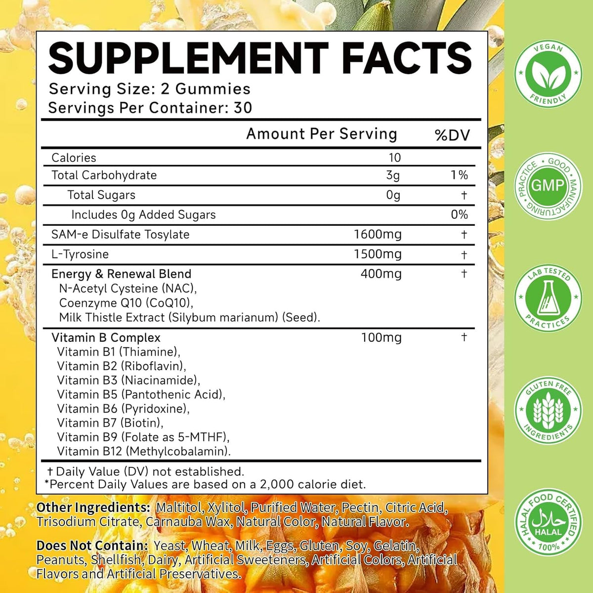 Sam-E L-Tyrosine Gummies with NAC, Coq10 & Vitamin B Complex, 1600Mg Sam-E, 1500Mg L-Tyrosine Supplement for Energy, Cellular Antioxidant Support, Emotional Well-Being Support, 120 Count
