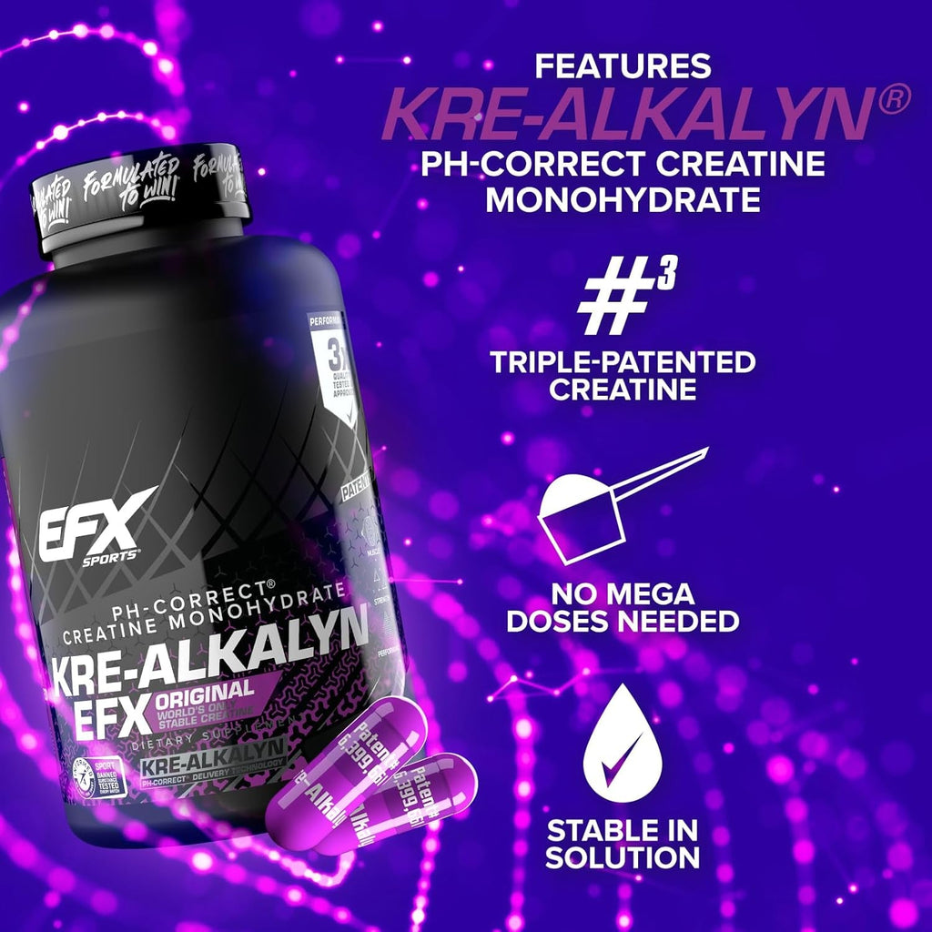 EFX Sports Kre-Alkalyn EFX | Ph Correct Creatine Monohydrate Pill Supplement | Strength, Muscle Growth & Performance | 120 Servings, 240 Capsules