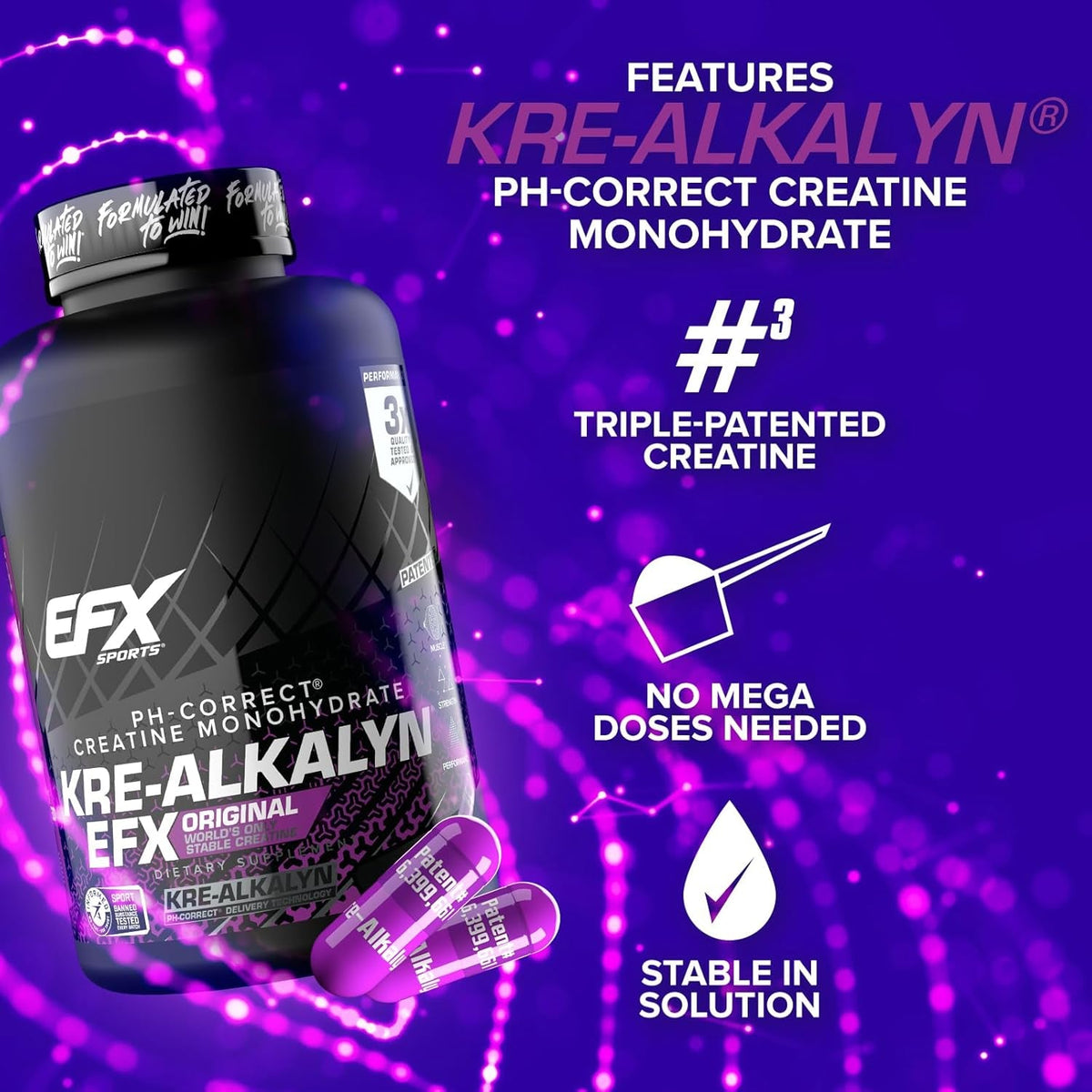 EFX Sports Kre-Alkalyn EFX | Ph Correct Creatine Monohydrate Pill Supplement | Strength, Muscle Growth & Performance | 120 Servings, 240 Capsules