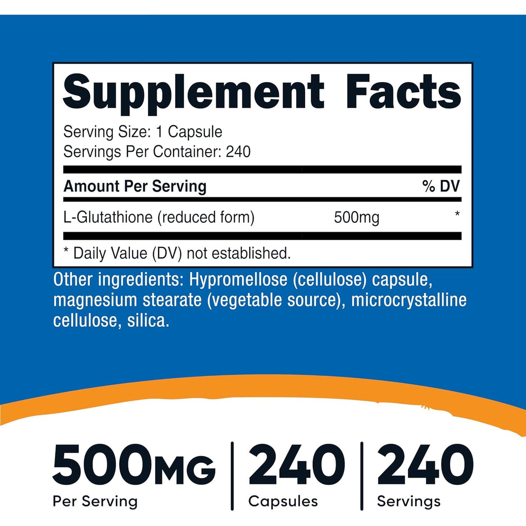 Nutricost Glutathione Capsules 500Mg, 240 Capsules - Gluten Free, GMO Free