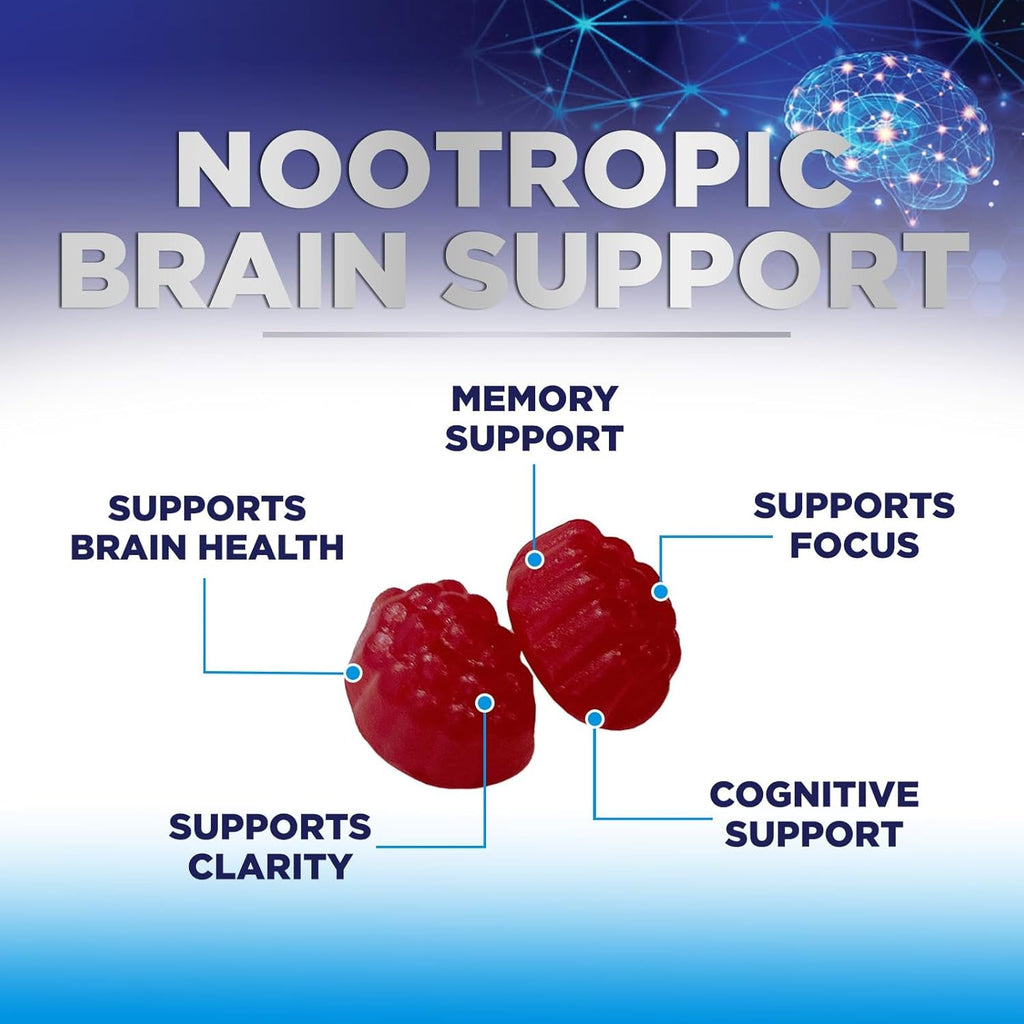 Brain Supplements for Memory & Focus Gummies - Brain Health Clarity with B6 B12 & Phosphatidylserine - Natural Nootropics Cognitive Concentration & Alertness Support Vitamins - 60 Vegan Gummies