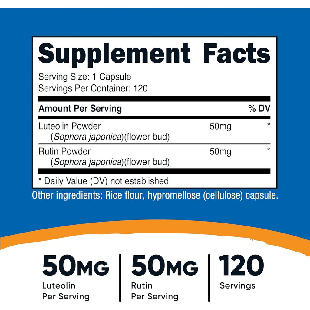 Nutricost Luteolin with Rutin Complex 100Mg (50Mg Luteolin, 50Mg Rutin) 120 Capsules - Vegetarian, Non-Gmo, Gluten Free