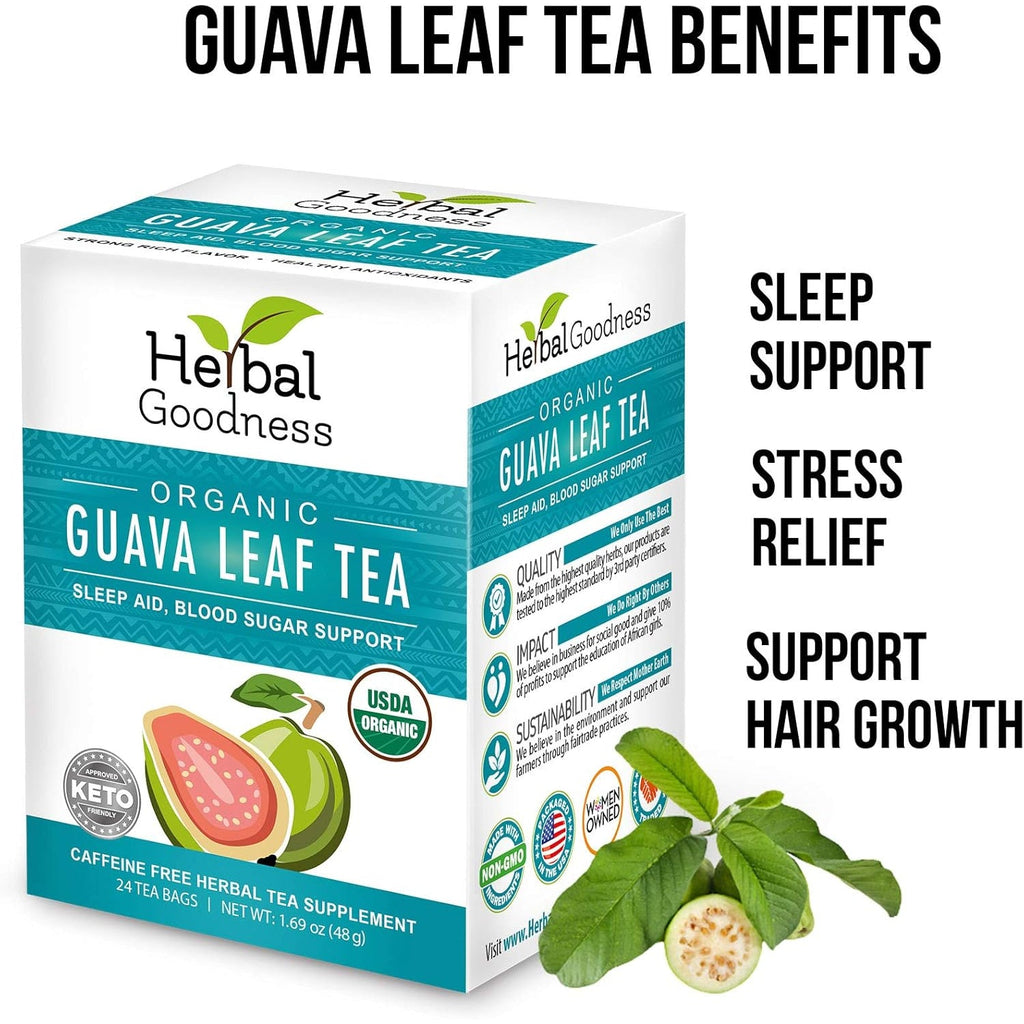 Guava Leaf Tea 24 Tea Bags - 100% Organic Natural Guava Leaves Tea - Hojas De Guayaba Organica for Immune Support, Digestion & Relaxation | Herbal Goodness