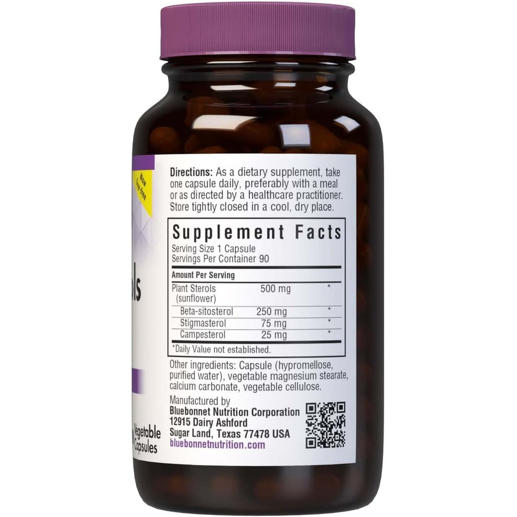 Bluebonnet Nutrition Plant Sterols 500Mg Heart Health Supplement for Men & Women* - Non-Gmo Beta-Sitosterol from Sunflower Oil - Vegan, Gluten-Free - 90 Vegetable Capsules
