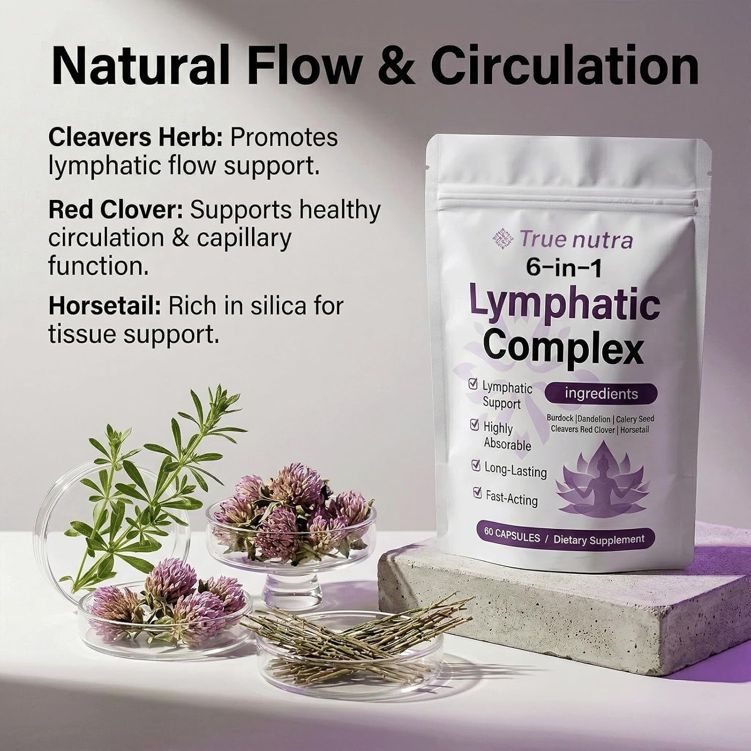 True Nutra Lymphatic Complex,True Nutra Lymphatic Complex 6 in 1,Vegan · Non-Gmo.60 Soft Capsules (1Pcs)