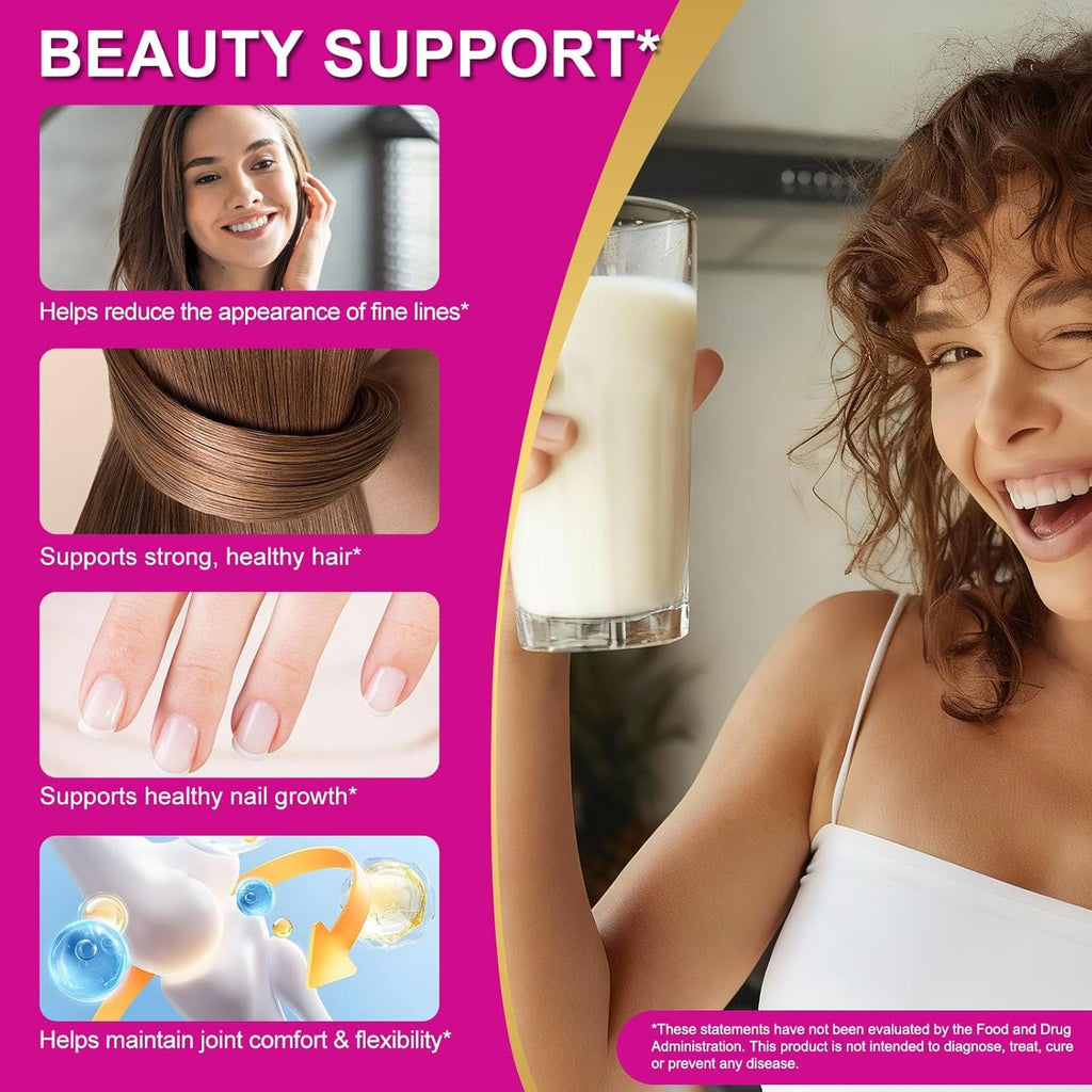 Multi Collagen Peptides Powder,Type I, II, III, V, X,With Biotin,Vitamin C,Hyaluronic Acid,Supports Healthy Joint, Hair, Skin & Nail Support,Grass-Fed, Non-Gmo,16Oz