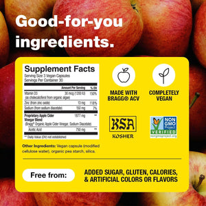 Bragg Organic Apple Cider Vinegar Capsules with Vitamin D and Zinc - 90 Count - Supports Immune System