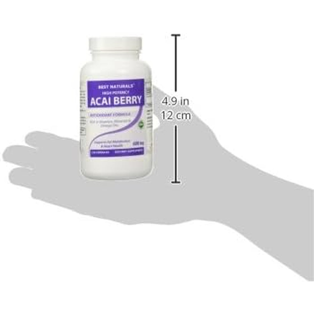 #1 Acai Berry 600Mg per Serving by Best Naturals -- 100% Pure High Potency -- Supports Fat Metabolism -- Manufactured in a USA Based GMP Certified Facility and Third Party Tested for Purity. Guaranteed!! (120 Caps)