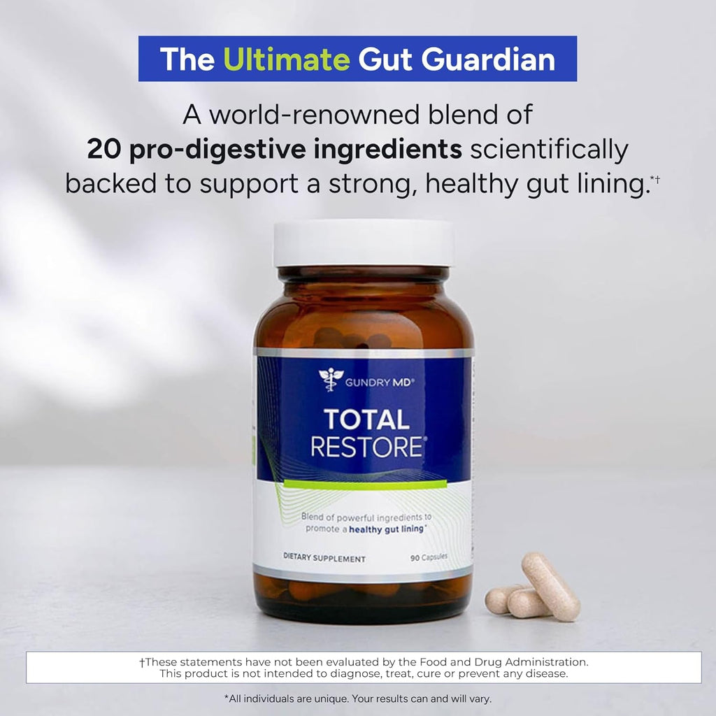 Gundry MD Total Restore Gut Lining Support, Digestive Supplement for Gastrointestinal Wellness, Gut Health Supplement, Gut Health for Women and Men, 90 Capsules (1)