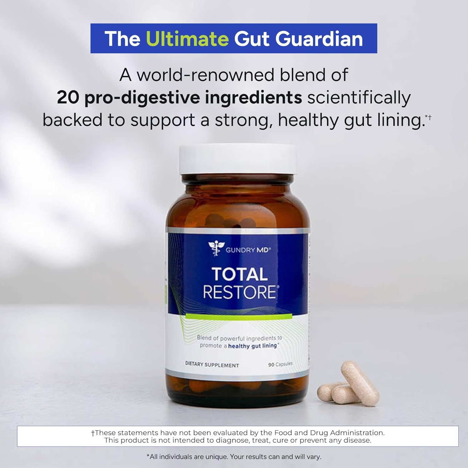 Gundry MD Total Restore Gut Lining Support, Digestive Supplement for Gastrointestinal Wellness, Gut Health Supplement, Gut Health for Women and Men, 90 Capsules (1)